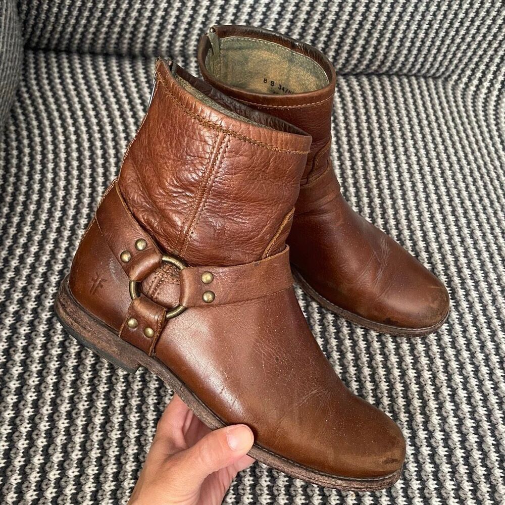 Frye Phillip Harness leather ankle boot women’s shoe size 8